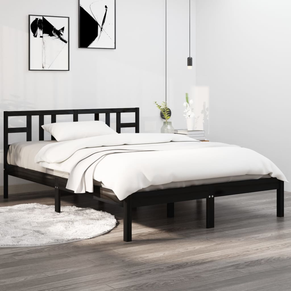 vidaXL Estrutura de cama 140x190 cm madeira maciça preto