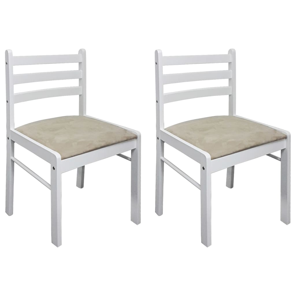 vidaXL Cadeiras de jantar 2 pcs seringueira maciça e veludo branco