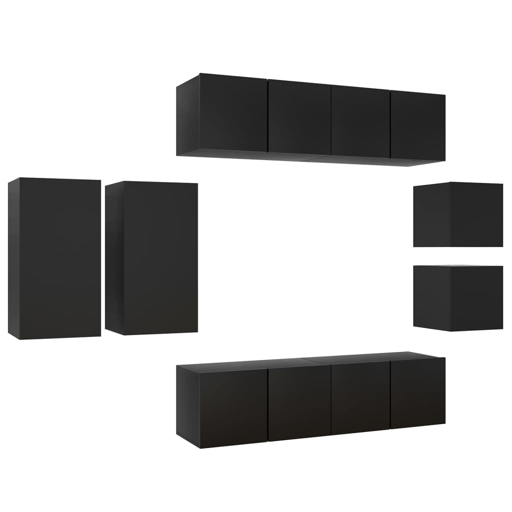 vidaXL 8 pcs conjunto de móveis de TV contraplacado preto