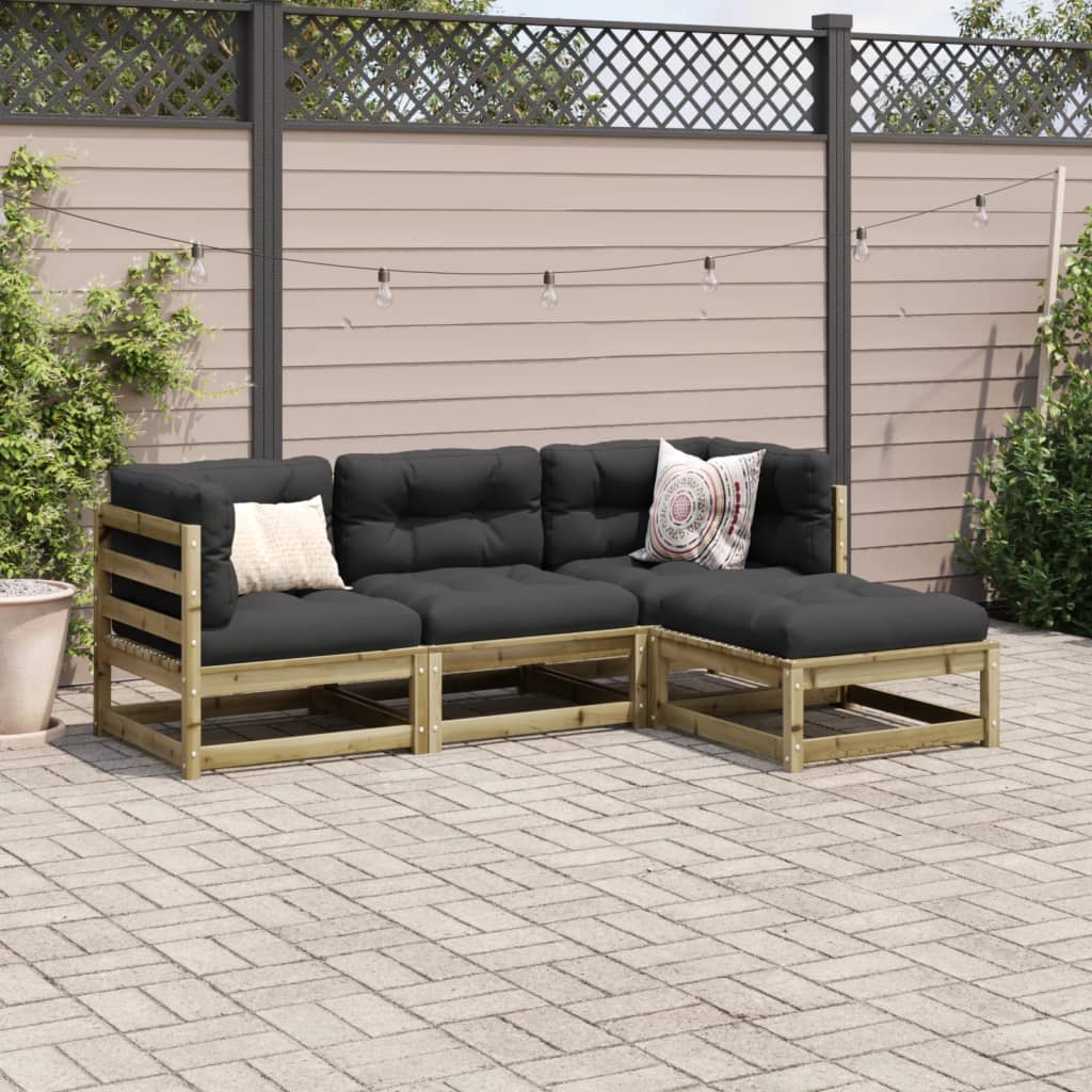vidaXL 4 pcs conjunto sofás p/ jardim com almofadões pinho impregnado