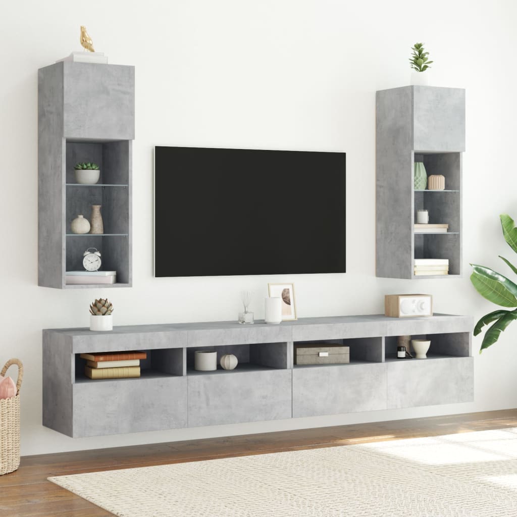 vidaXL Móveis de TV com luzes LED 2 pcs 30,5x30x90 cm cinzento cimento