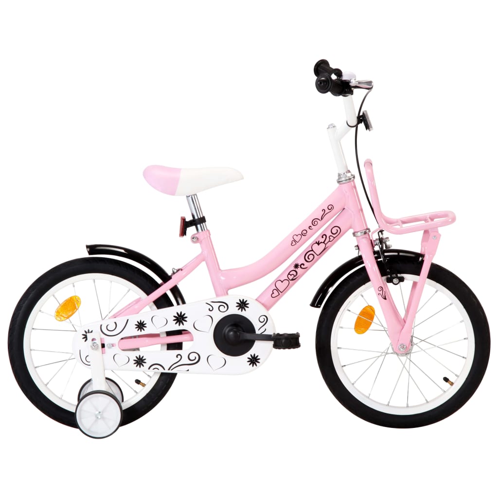 vidaXL Bicicleta criança c/ plataforma frontal roda 16" branco/rosa