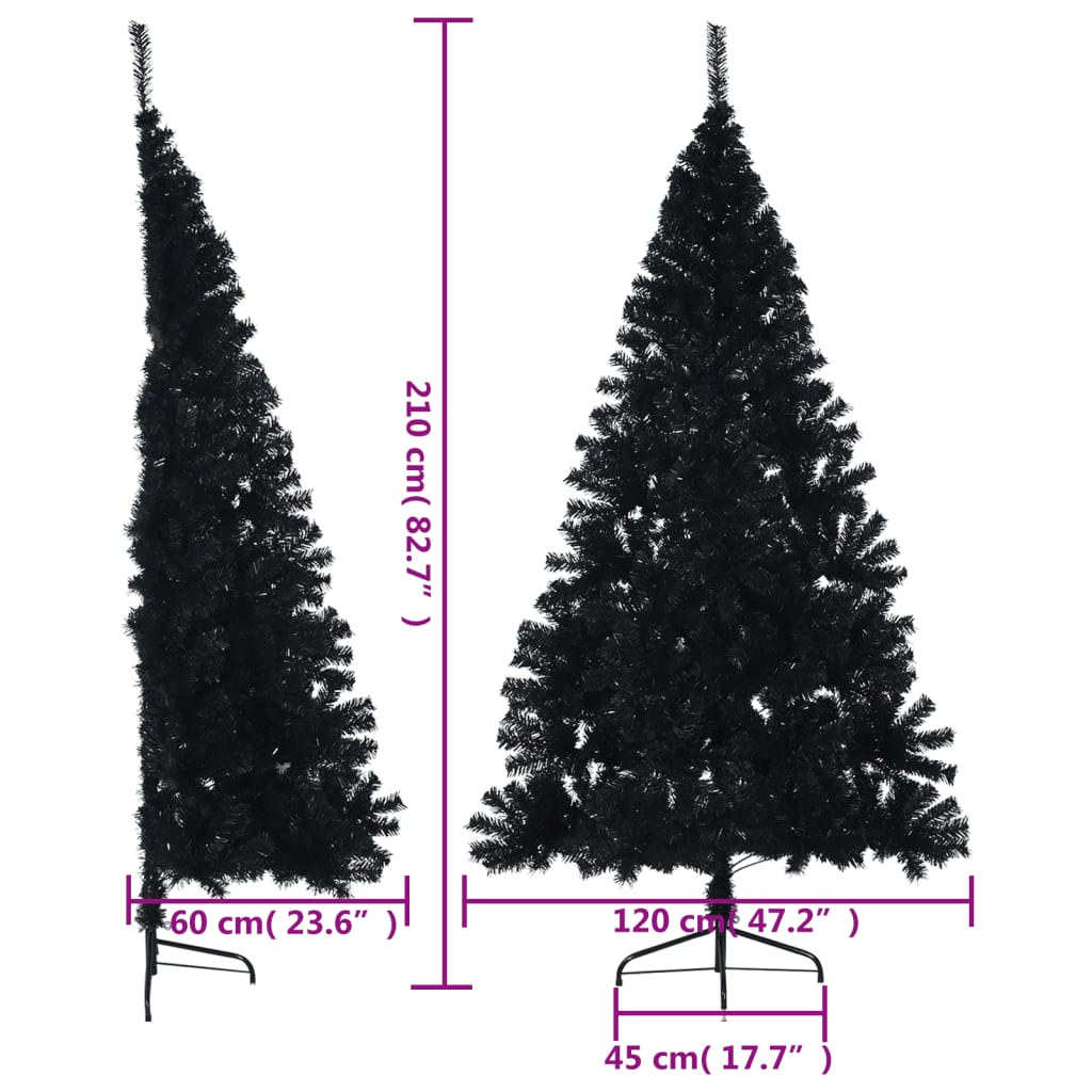 vidaXL Meia árvore de Natal artificial com suporte 210 cm PVC preto