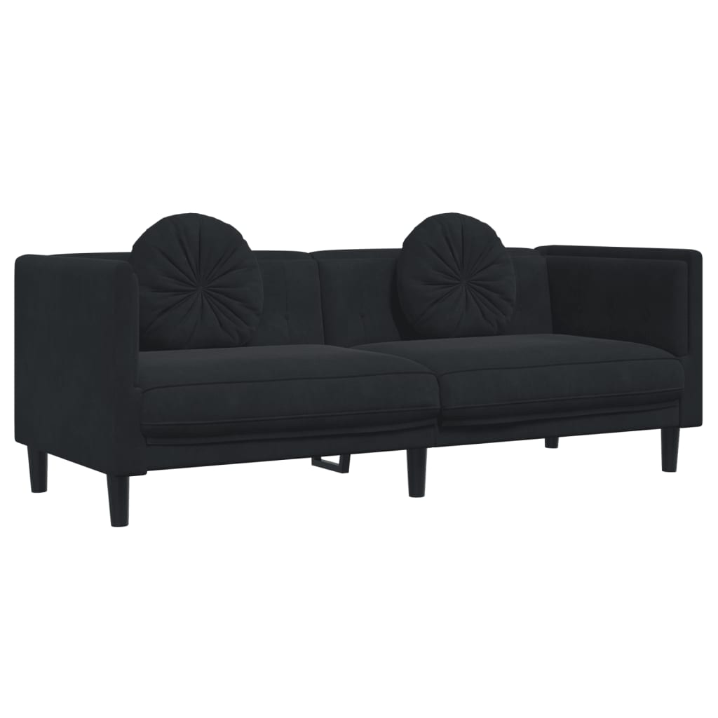 vidaXL 2 pcs conjunto de sofás com almofadas veludo preto