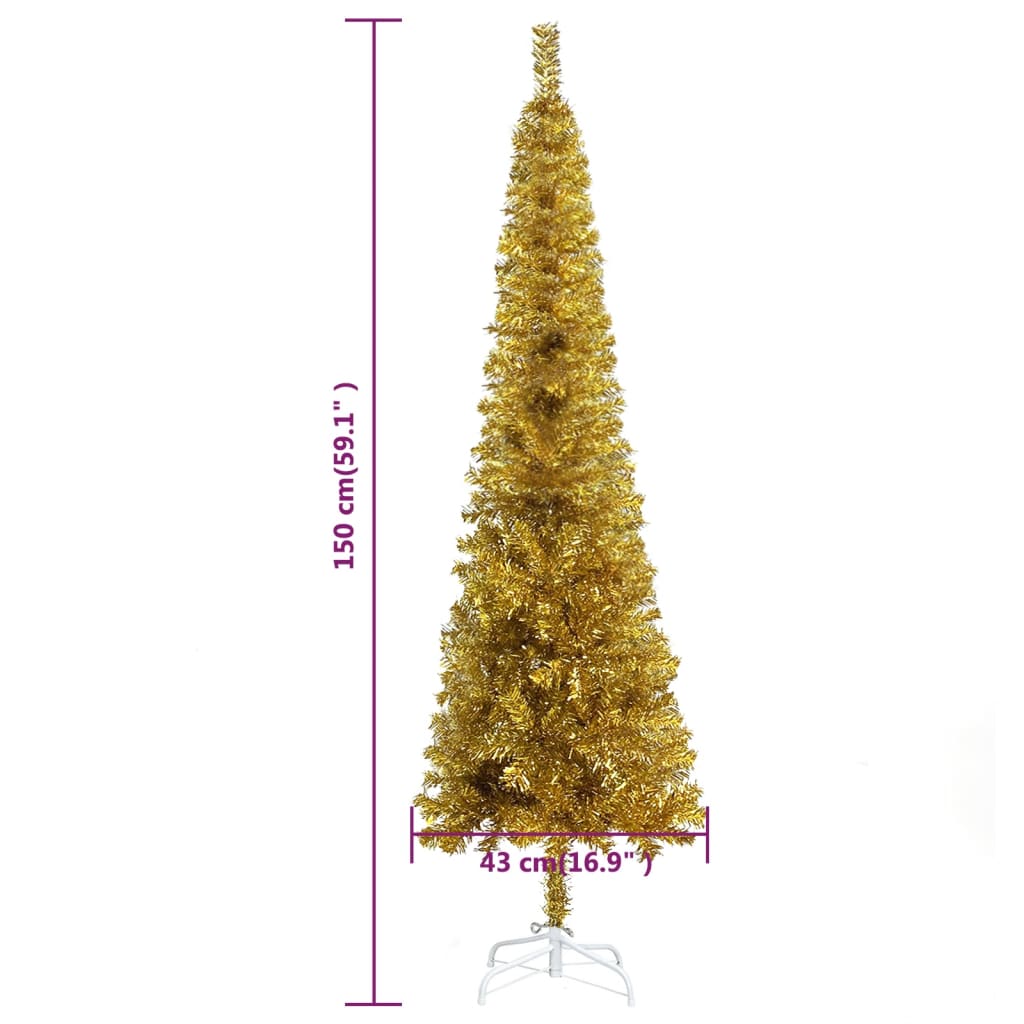 vidaXL Árvore de Natal fina 150 cm dourado