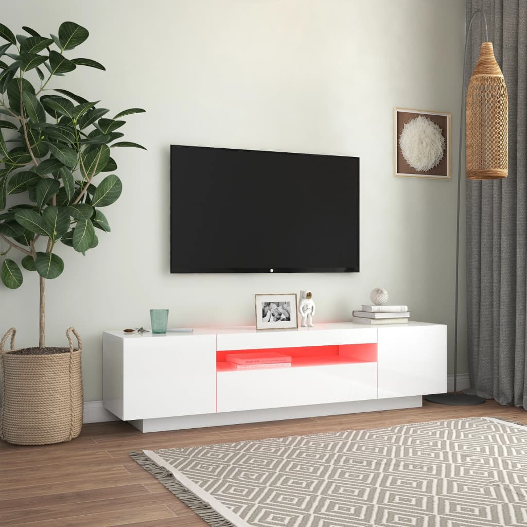 vidaXL Móvel de TV com luzes LED 160x35x40 cm branco brilhante