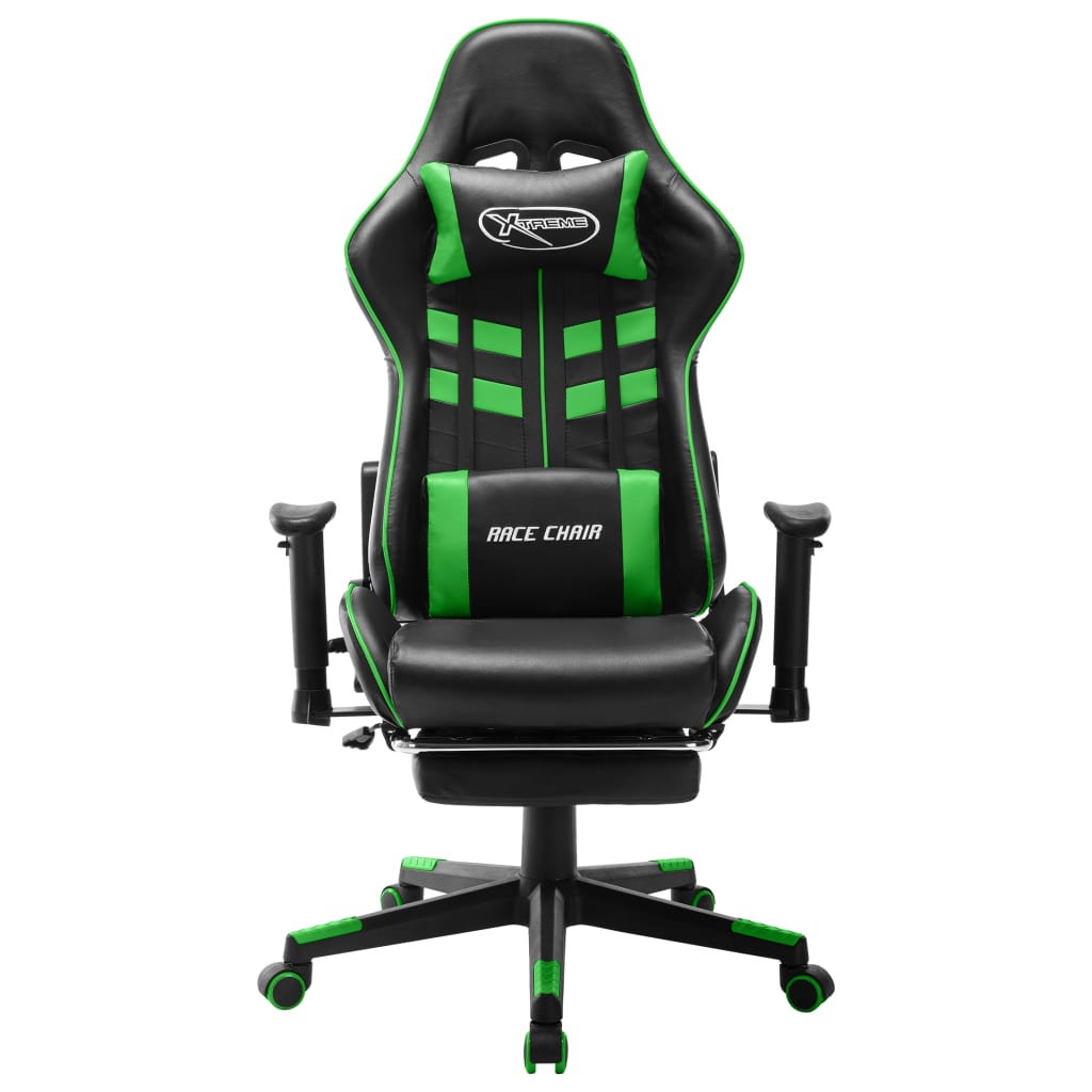 vidaXL Cadeira de gaming c/ apoio de pés couro artificial preto/verde