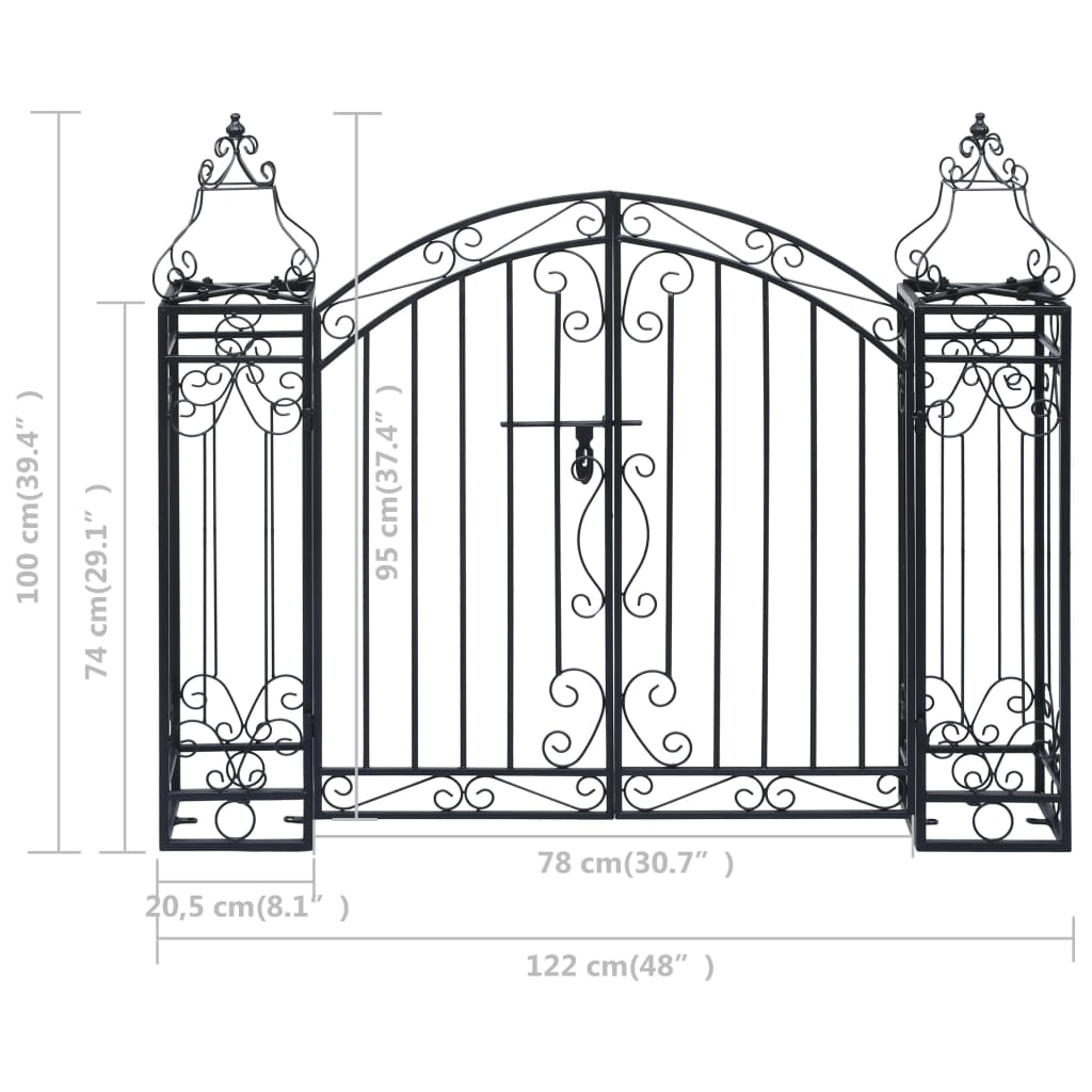 vidaXL Portão de jardim ornamental 122x20,5x100 cm ferro forjado