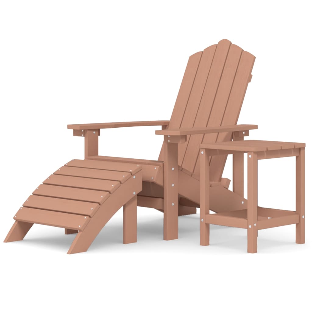 vidaXL Cadeira de jardim Adirondack c/ apoio de pés/mesa PEAD castanho