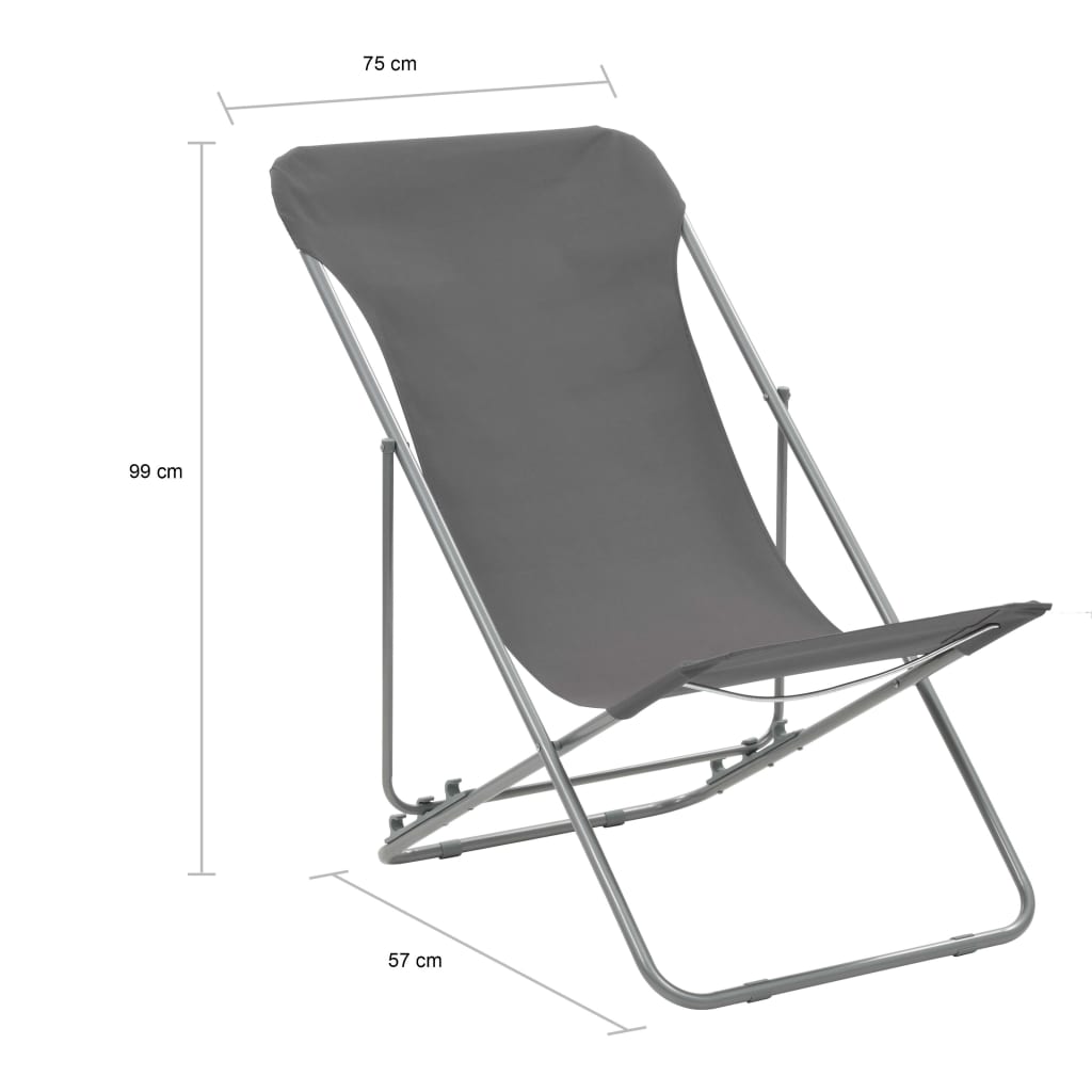 vidaXL Cadeiras de praia dobráveis 2 pcs aço e tecido oxford cinzento