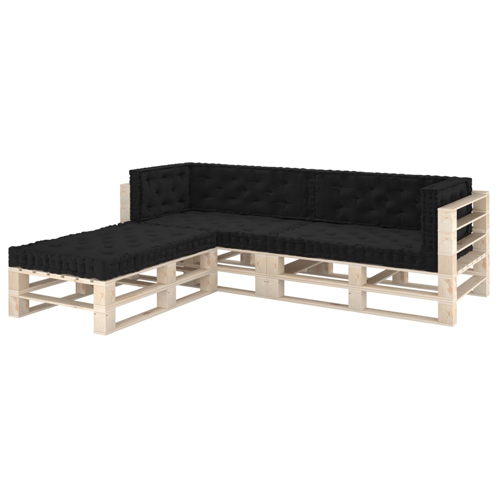 vidaXL Almofadões para sofá de paletes 7 pcs algodão preto