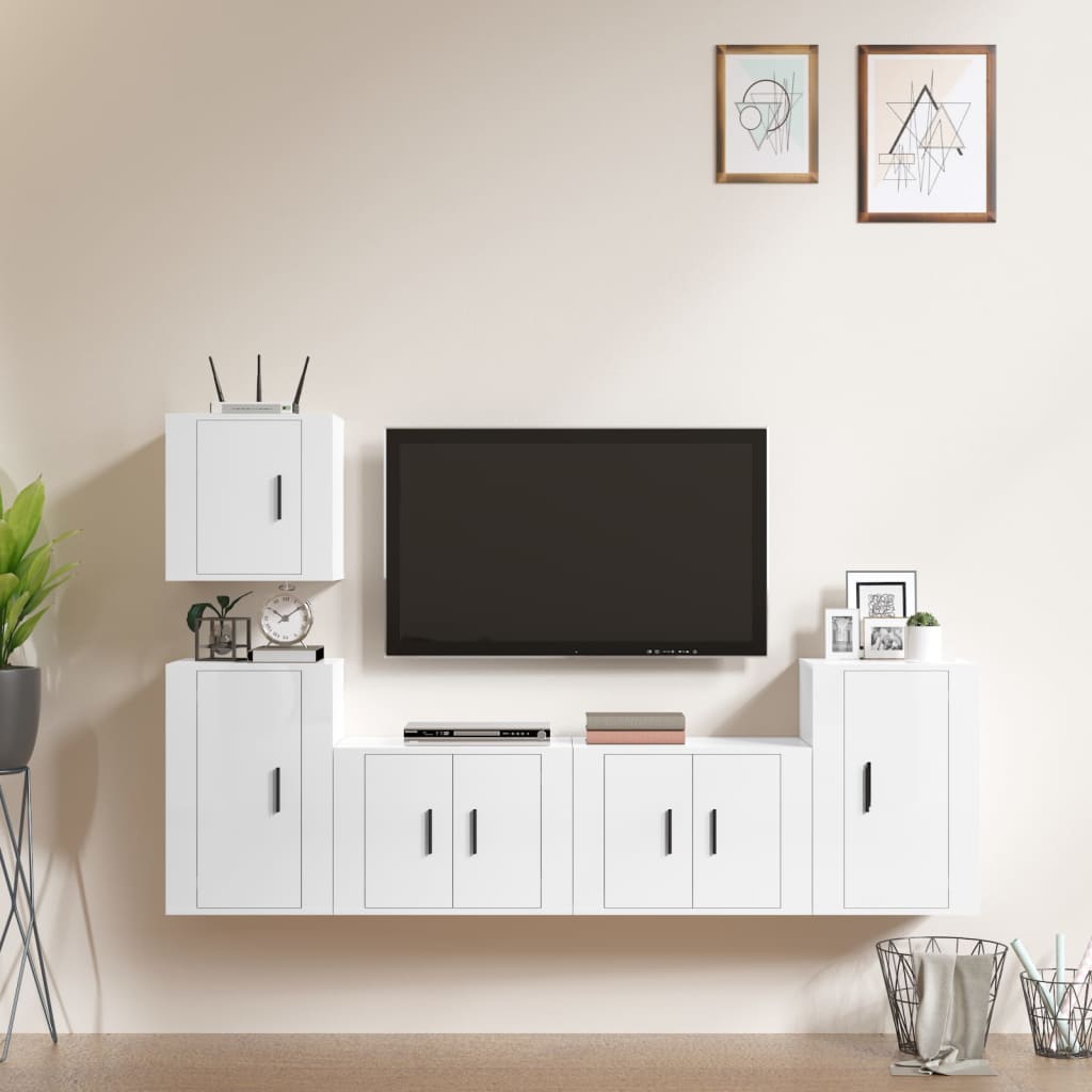 vidaXL 5 pcs conjunto móveis de TV madeira processada branco brilhante