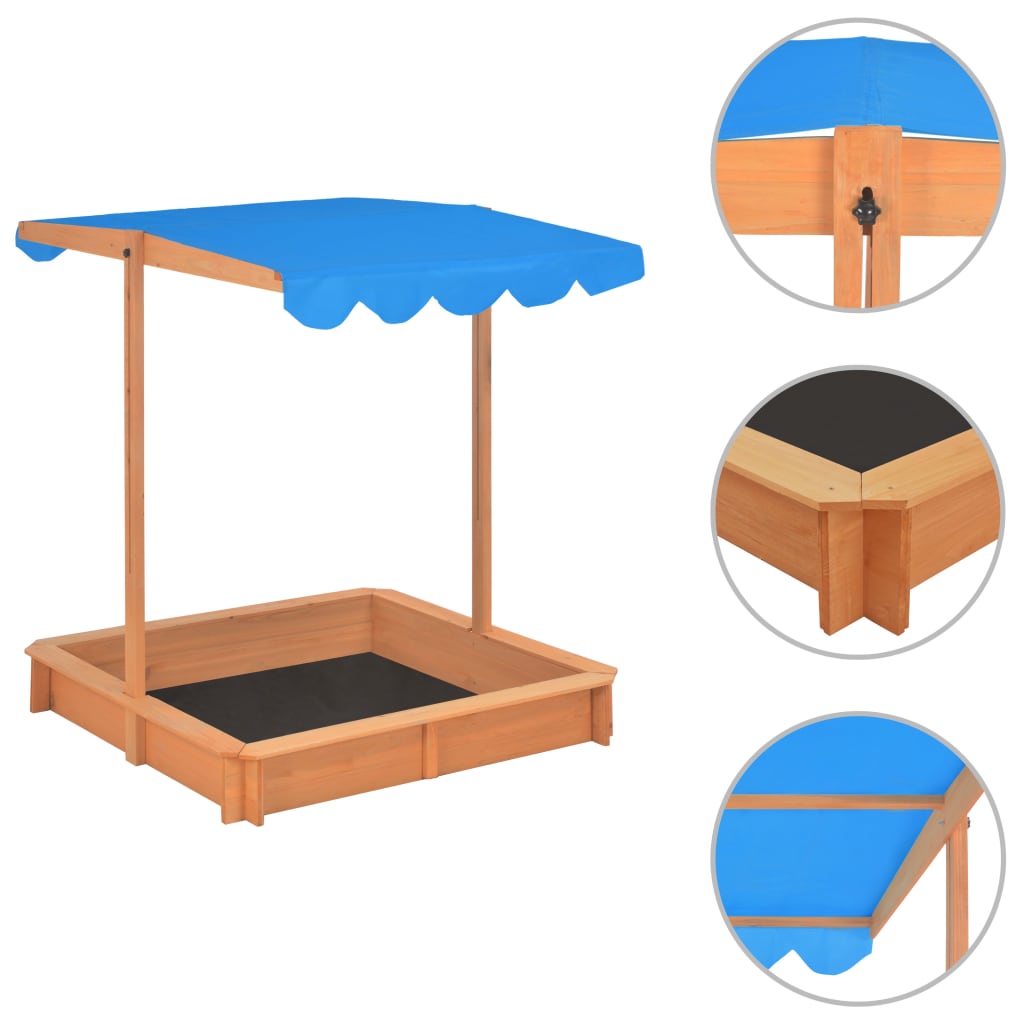 vidaXL Caixa de areia com telhado ajustável madeira abeto UV50 azul
