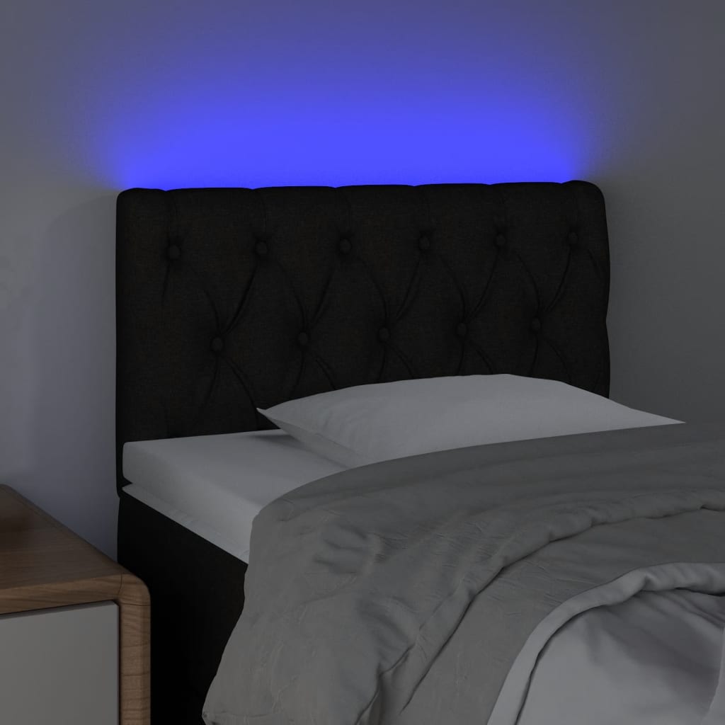 vidaXL Cabeceira de cama c/ luzes LED tecido 80x7x78/88 cm preto