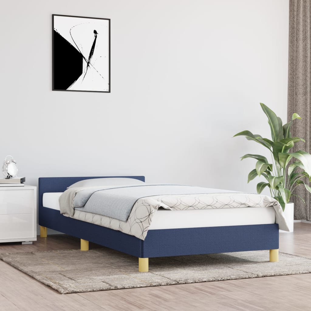 vidaXL Estrutura de cama c/ cabeceira 100x200 cm tecido azul