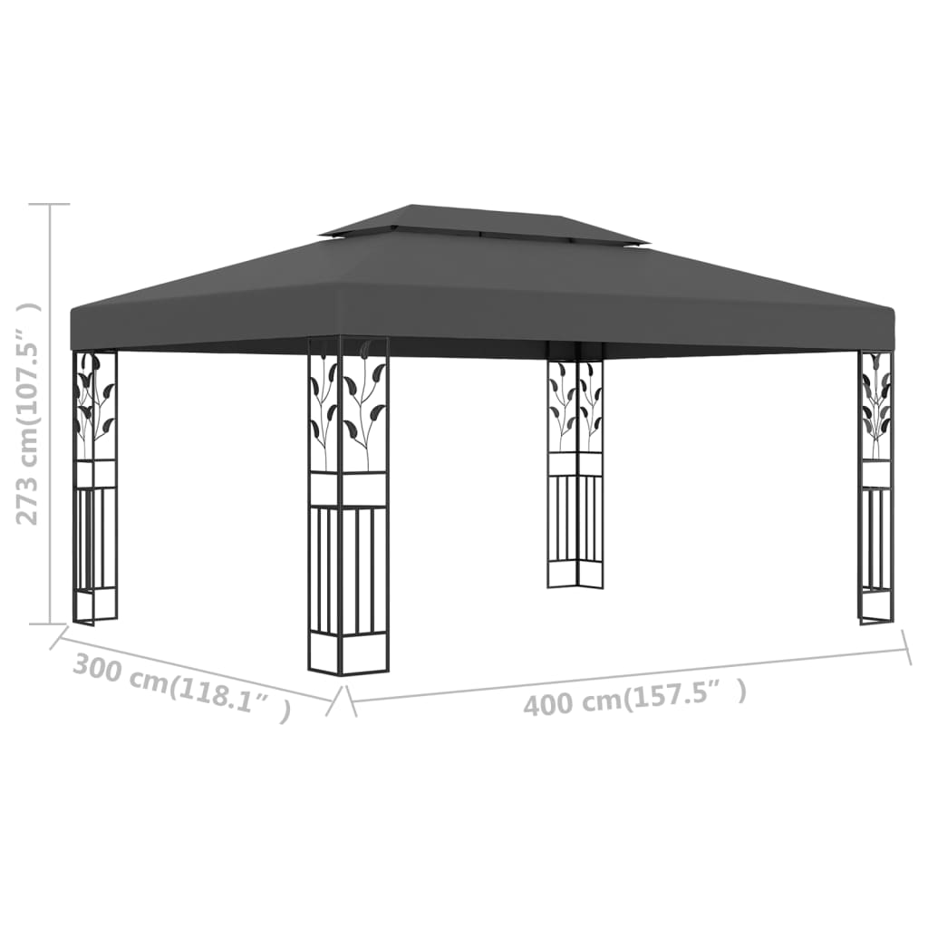 vidaXL Gazebo com telhado duplo 3x4 m antracite