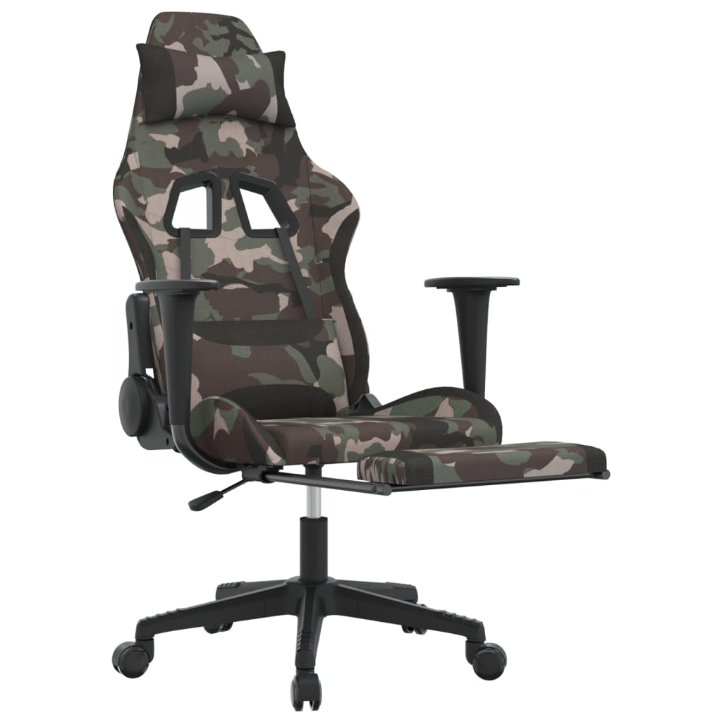 vidaxL Cadeira de gaming com apoio de pés tecido camuflagem e preto