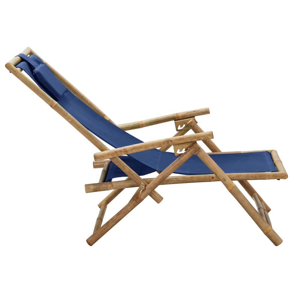 vidaXL Cadeira de descanso reclinável bambu e tecido azul-marinho