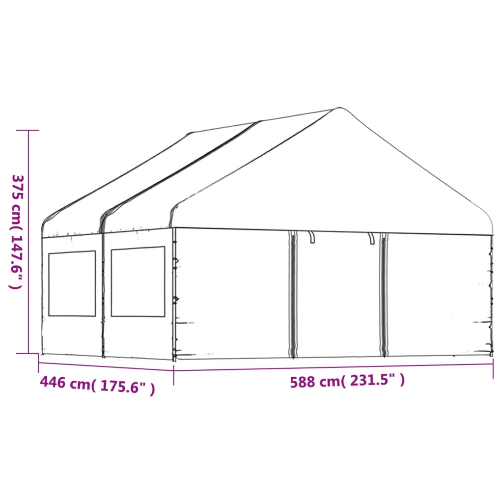 vidaXL Gazebo com telhado 4,46x5,88x3,75 m polietileno branco