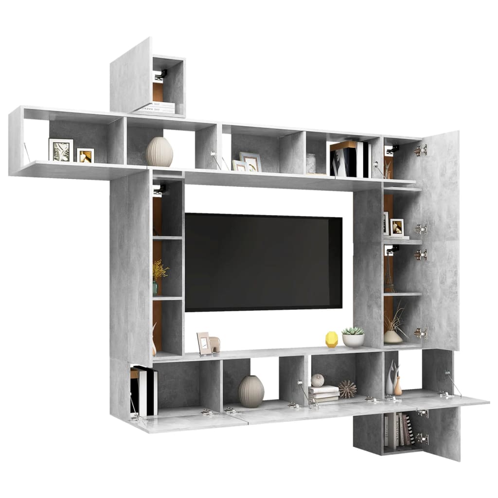 vidaXL 9 pcs conjunto de móveis de TV contraplacado cinzento cimento