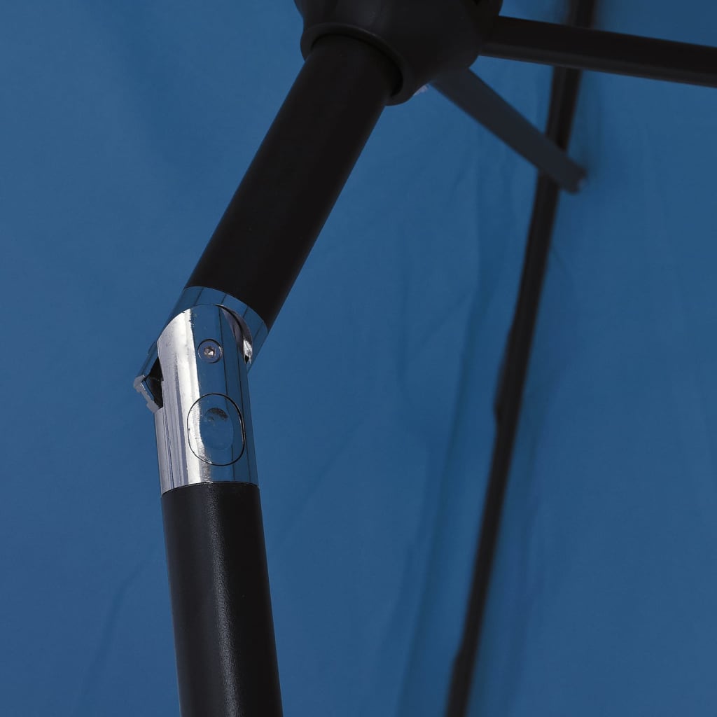 vidaXL Guarda-sol exterior c/ luzes LED poste aço 300 cm azul-ciano