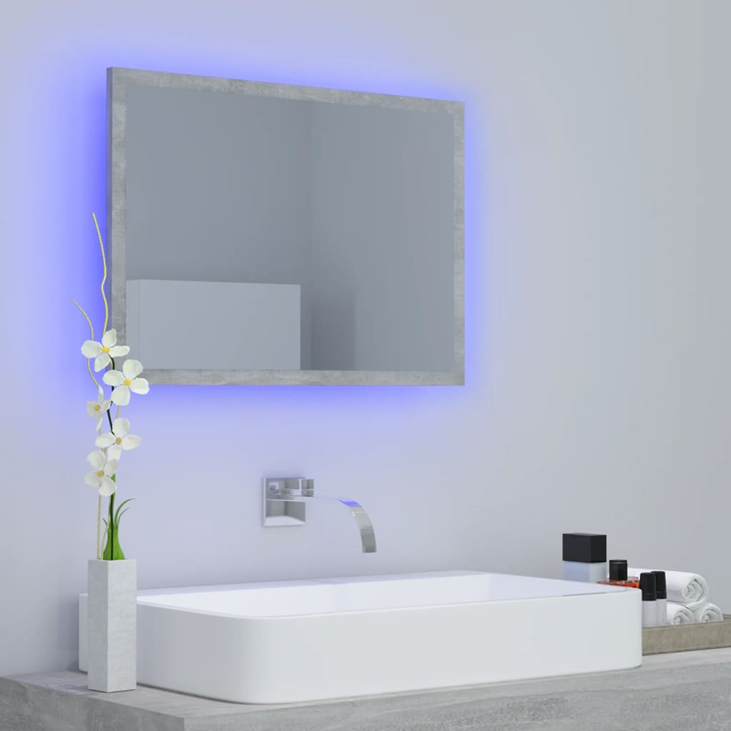 vidaXL Espelho casa de banho c/ LED 60x8,5x37cm acrílico cinza cimento