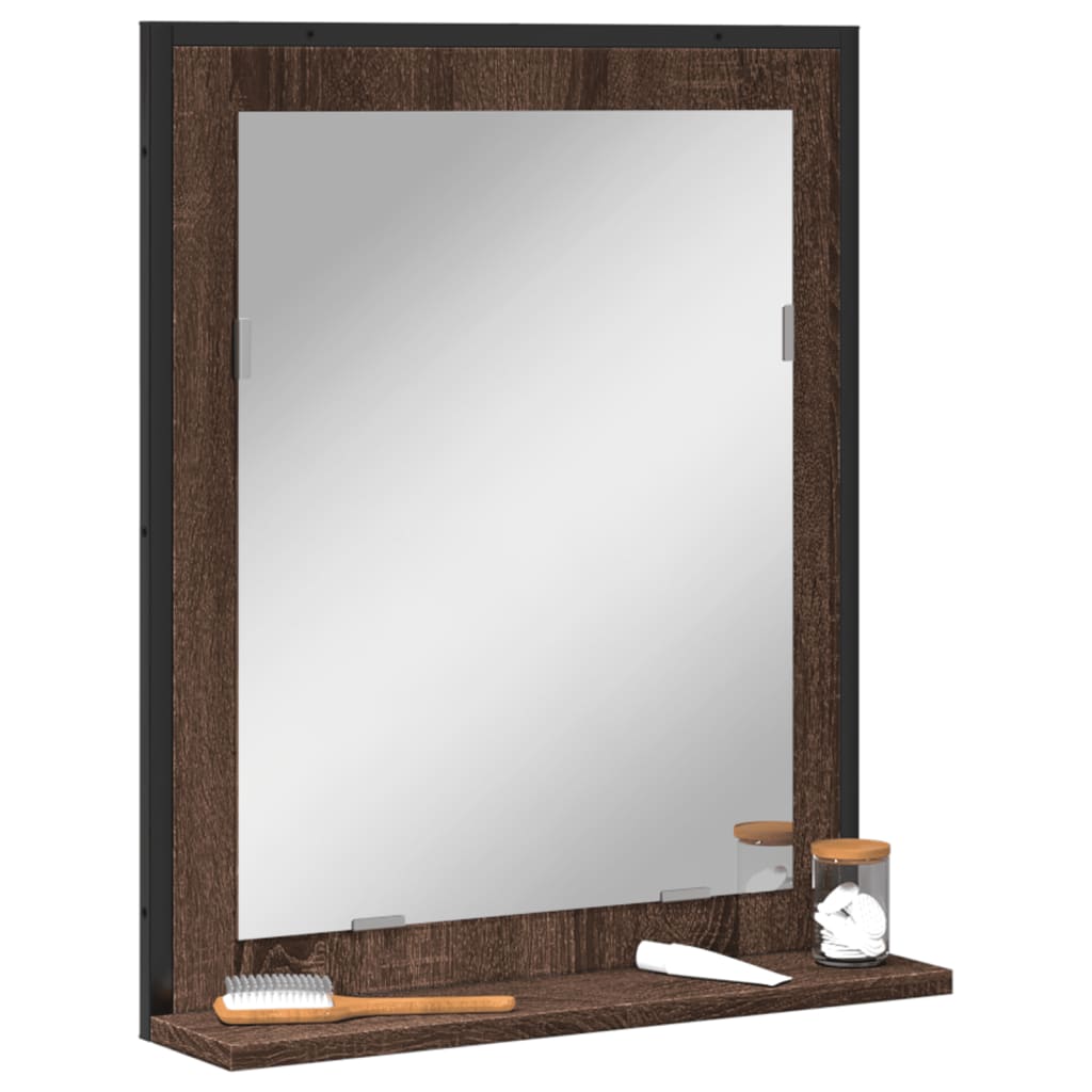vidaXL Espelho de WC c/ prateleira derivados madeira carvalho castanho