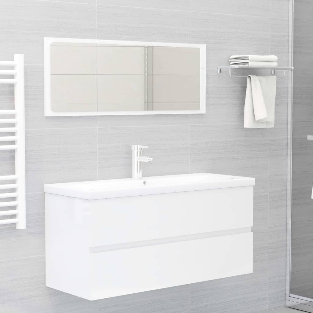 vidaXL Armário lavatório 100x38,5x45 cm contraplacado branco brilhante