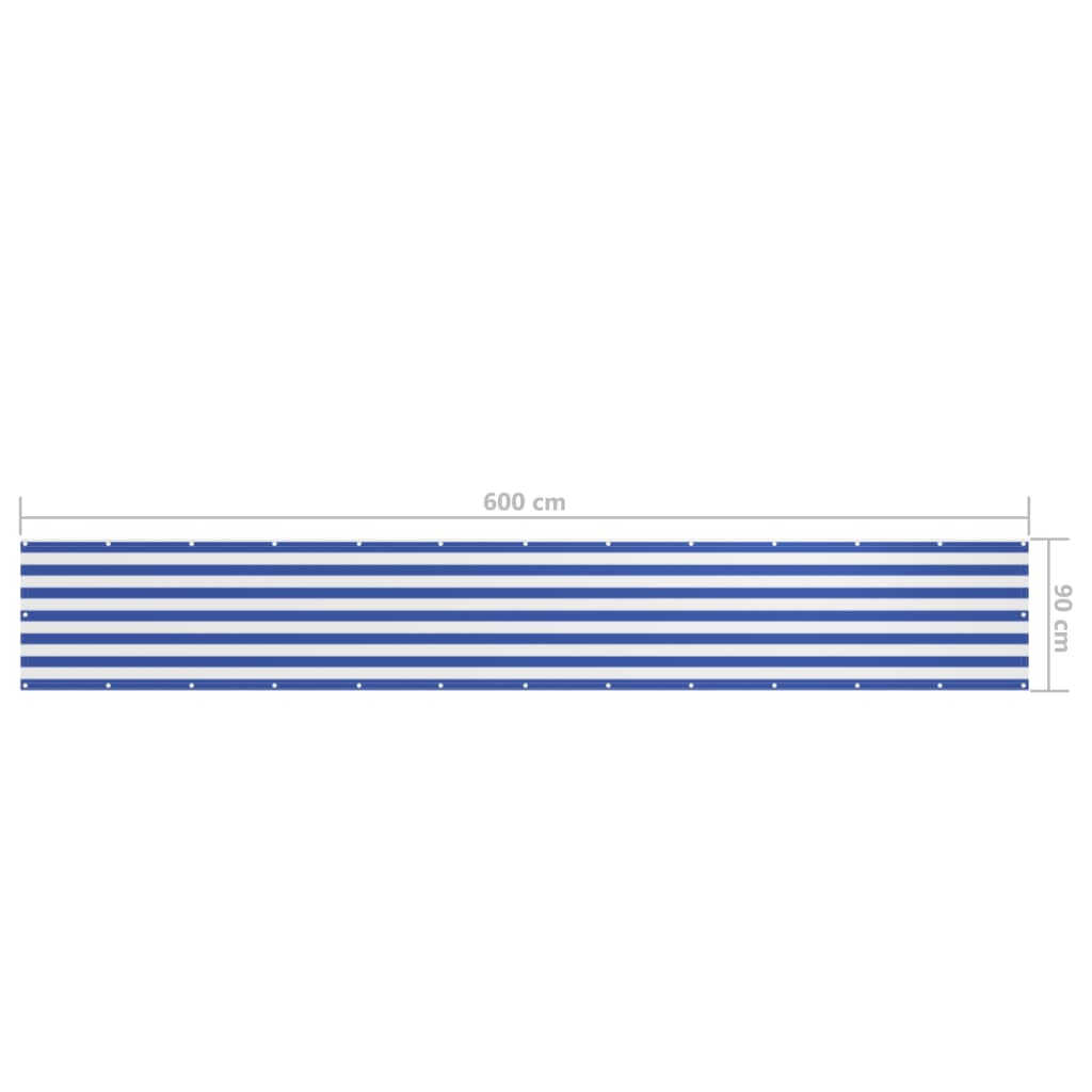 vidaXL Tela de varanda 90x600 cm tecido Oxford branco e azul