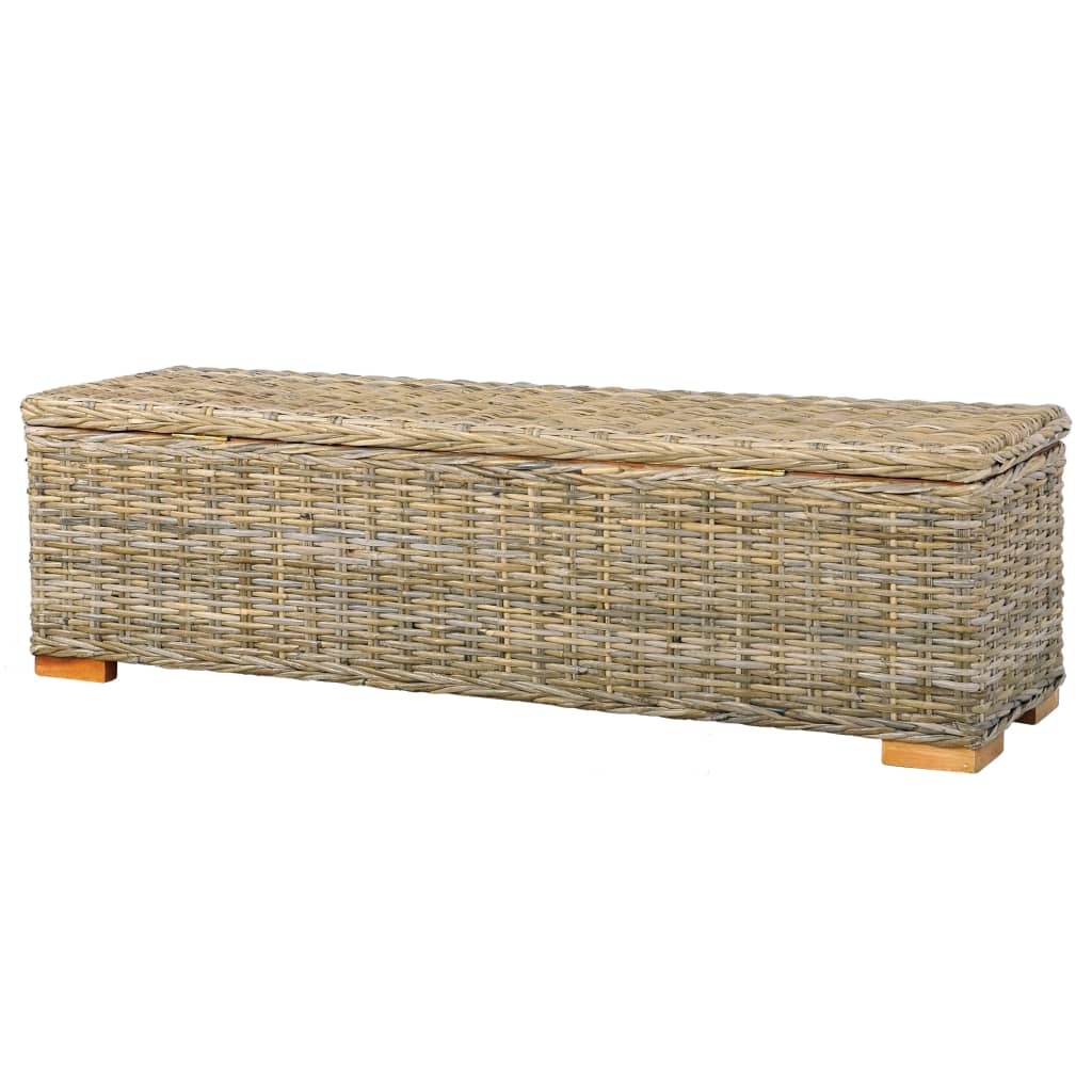 vidaXL Caixa arrumação 120 cm vime Kubu e madeira de mangueira maciça