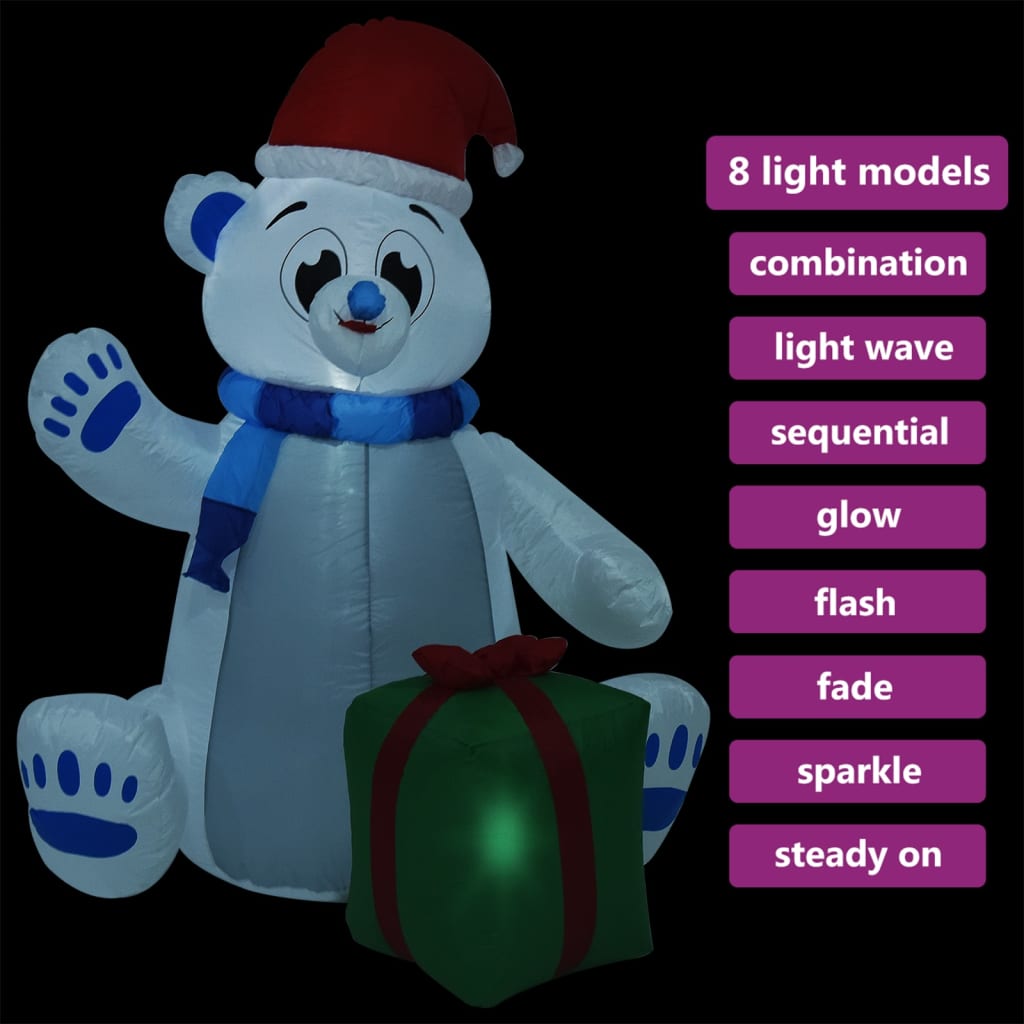 vidaXL Urso polar insuflável de Natal LED interior/exterior 2,4 m
