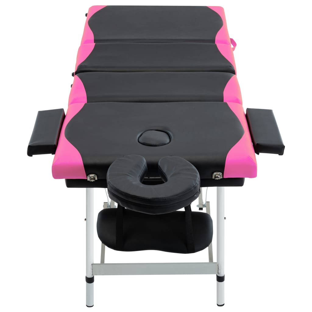 vidaXL Mesa de massagem dobrável 4 zonas alumínio preto e rosa