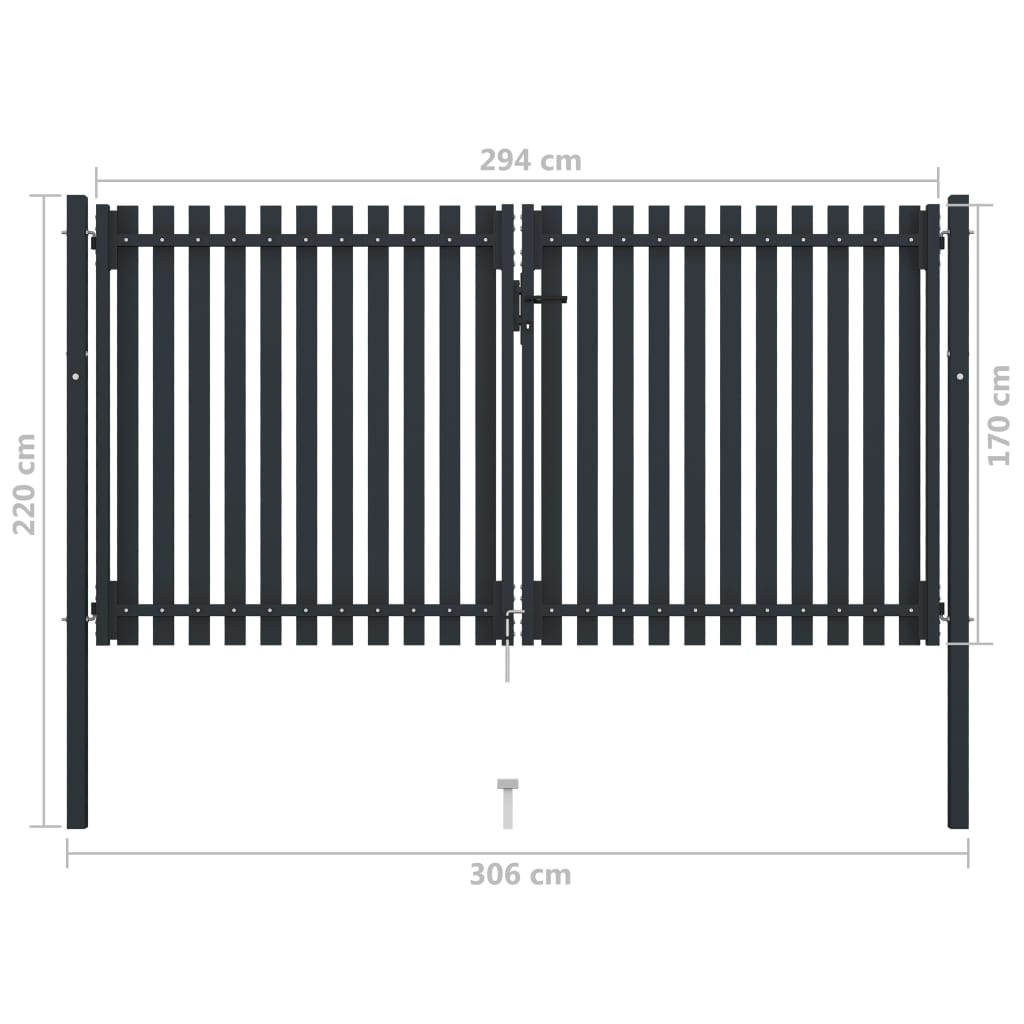 vidaXL Portão de cerca com porta dupla 306x220 cm aço antracite