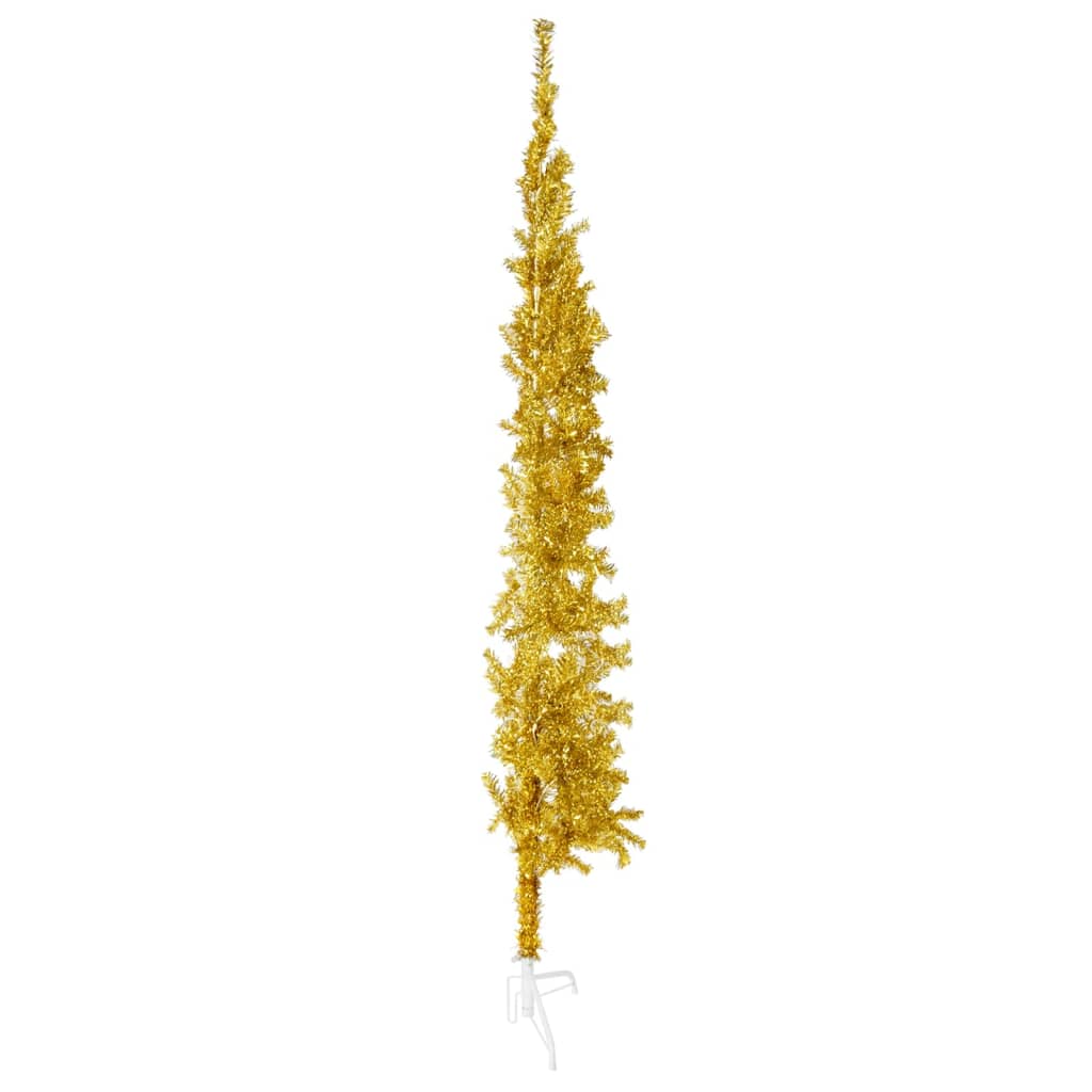 vidaXL Meia árvore de Natal fina com suporte 210 cm dourado