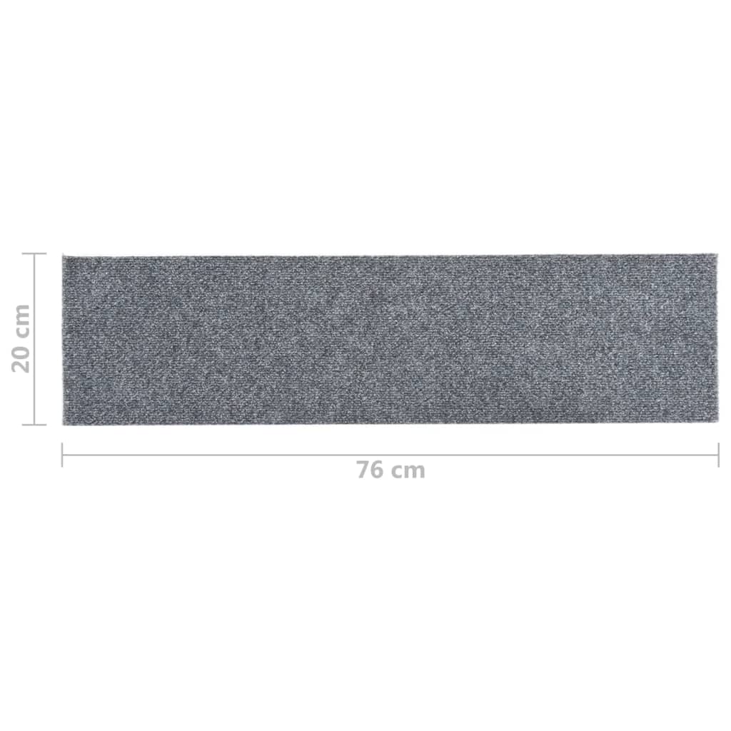 vidaXL Tapetes escada adesivos retangular 15pcs 76x20cm cinzento-claro