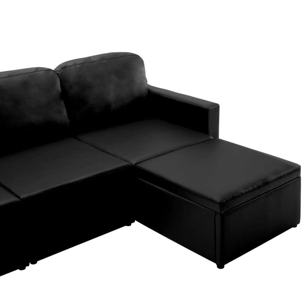 vidaXL Sofá-cama modular de 3 lugares couro artificial preto