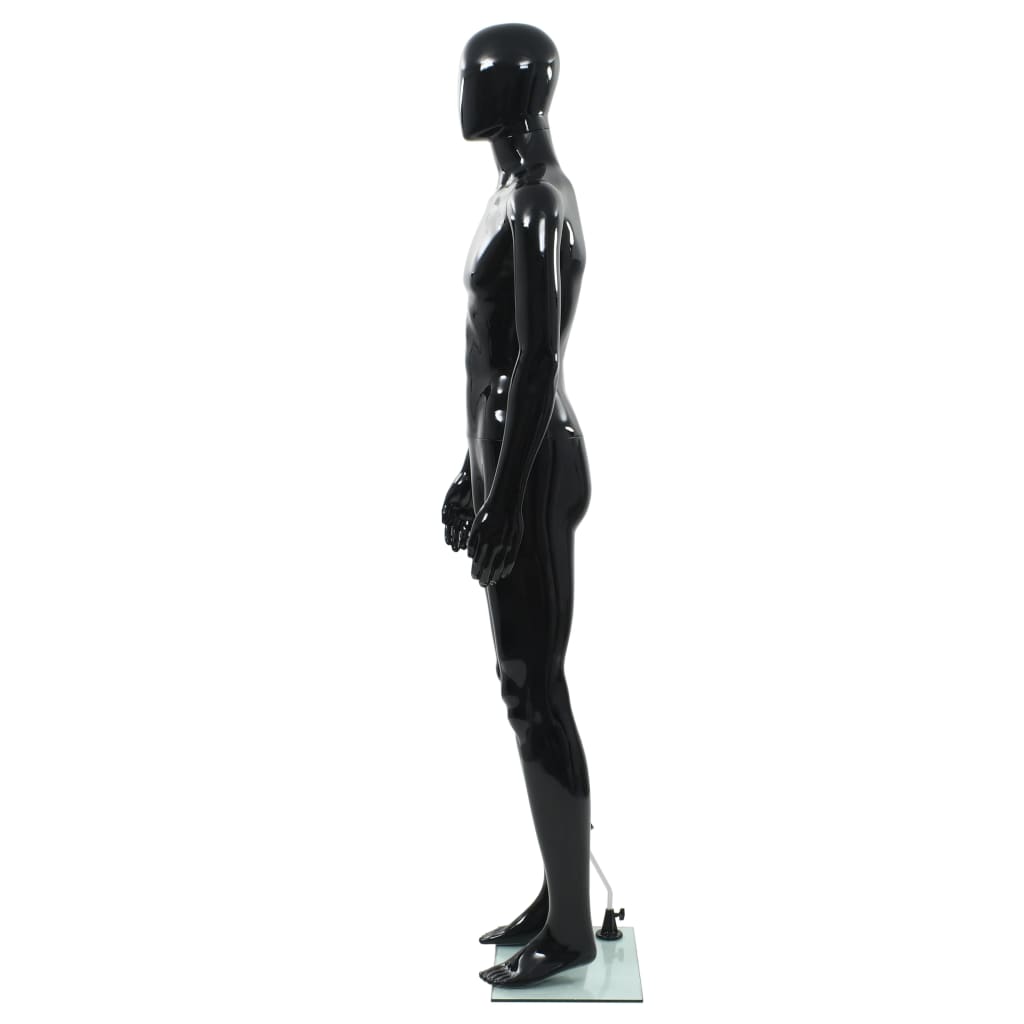 vidaXL Manequim masculino completo base vidro 185 cm preto brilhante