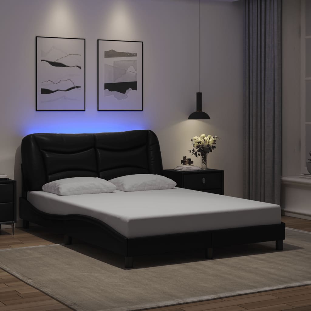 vidaXL Estrutura de cama c/ luzes LED 120x200cm couro artificial preto