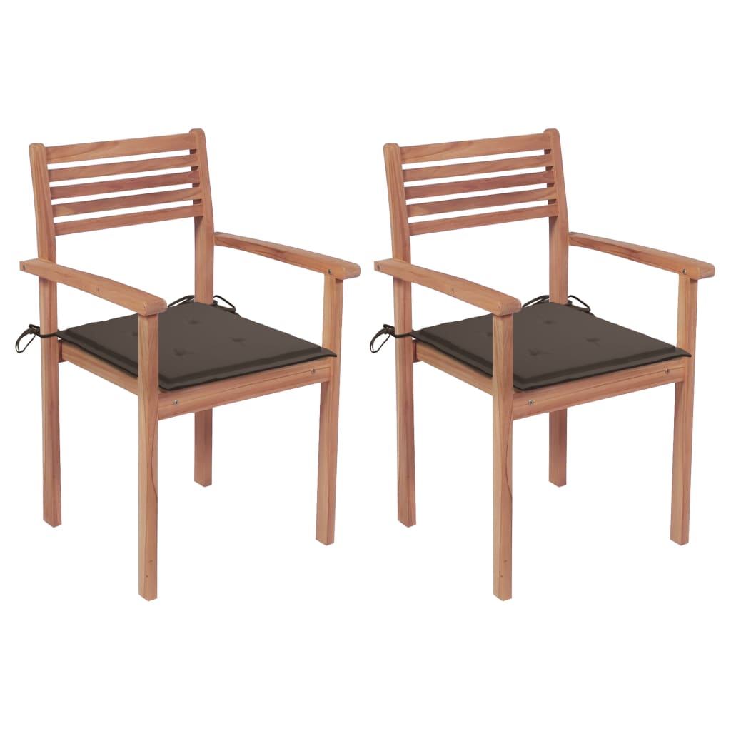 vidaXL Cadeiras de jardim c/ almofadões cinza-acast. 2 pcs teca maciça
