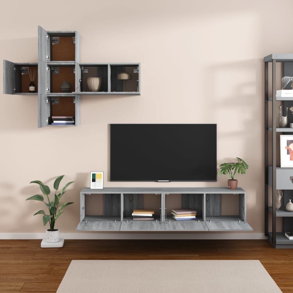 vidaXL 7 pcs conjunto móveis TV derivados de madeira cinzento cimento