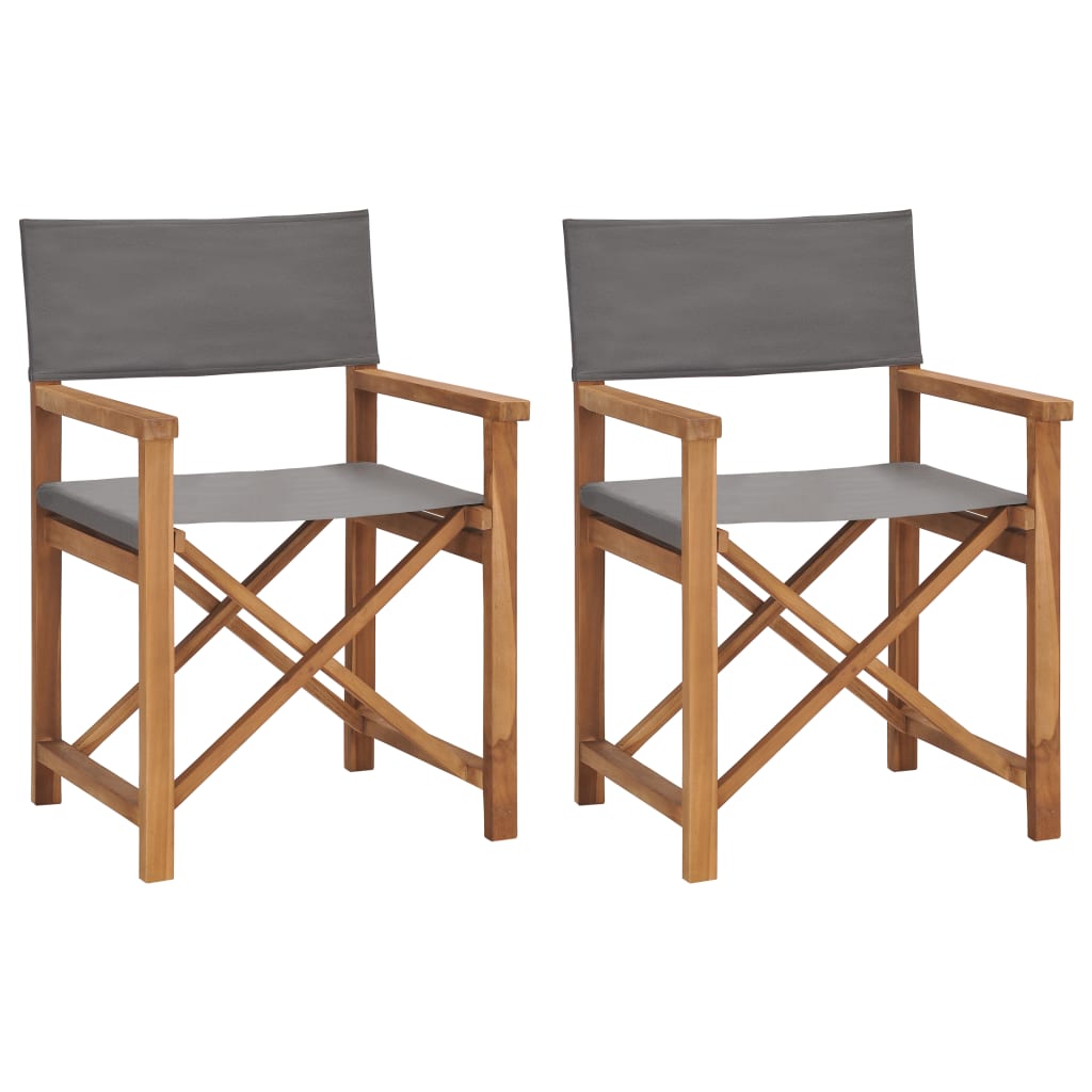 vidaXL Cadeiras de realizador 2 pcs madeira de teca maciça cinzento