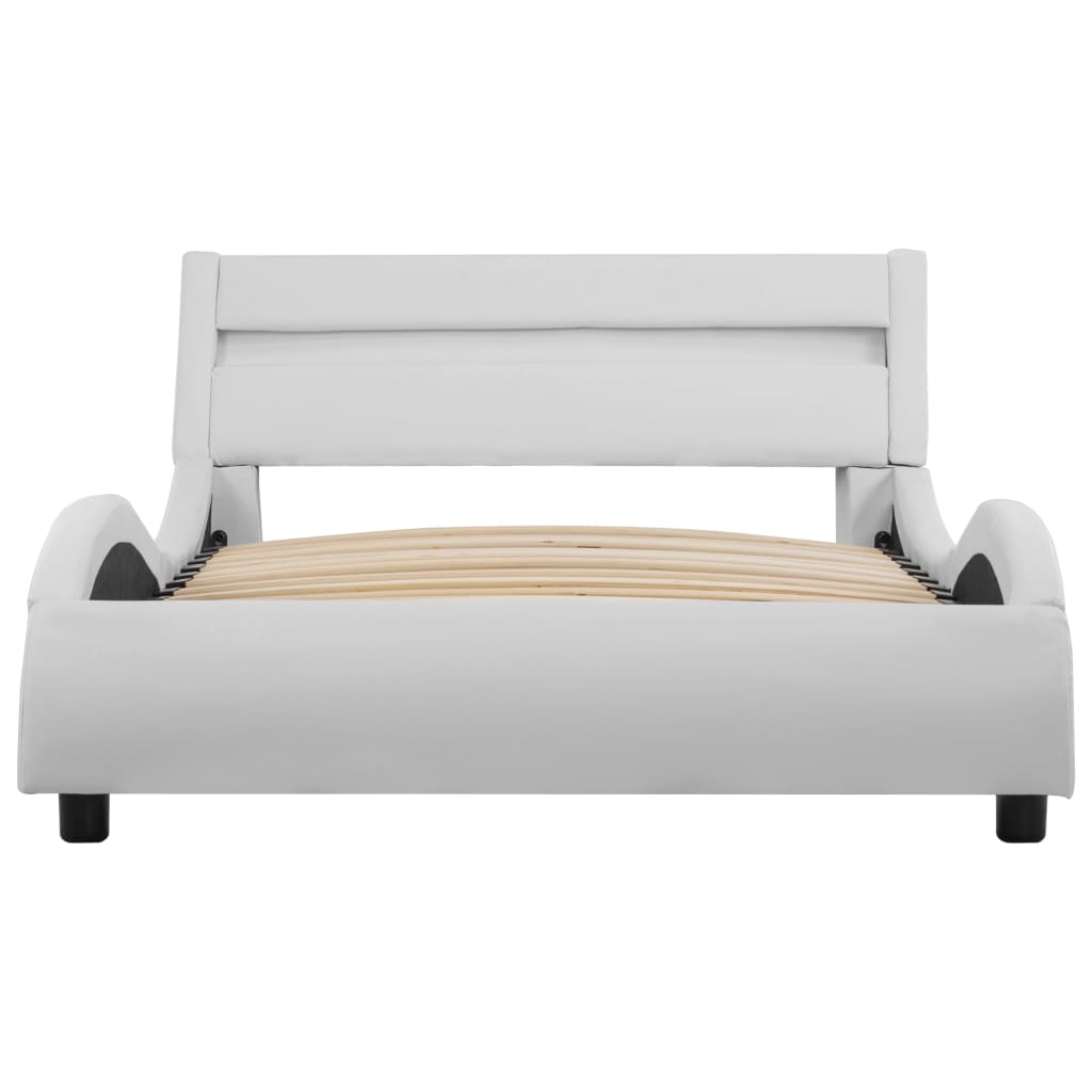 vidaXL Estrutura de cama com LED 90x200 cm couro artificial branco