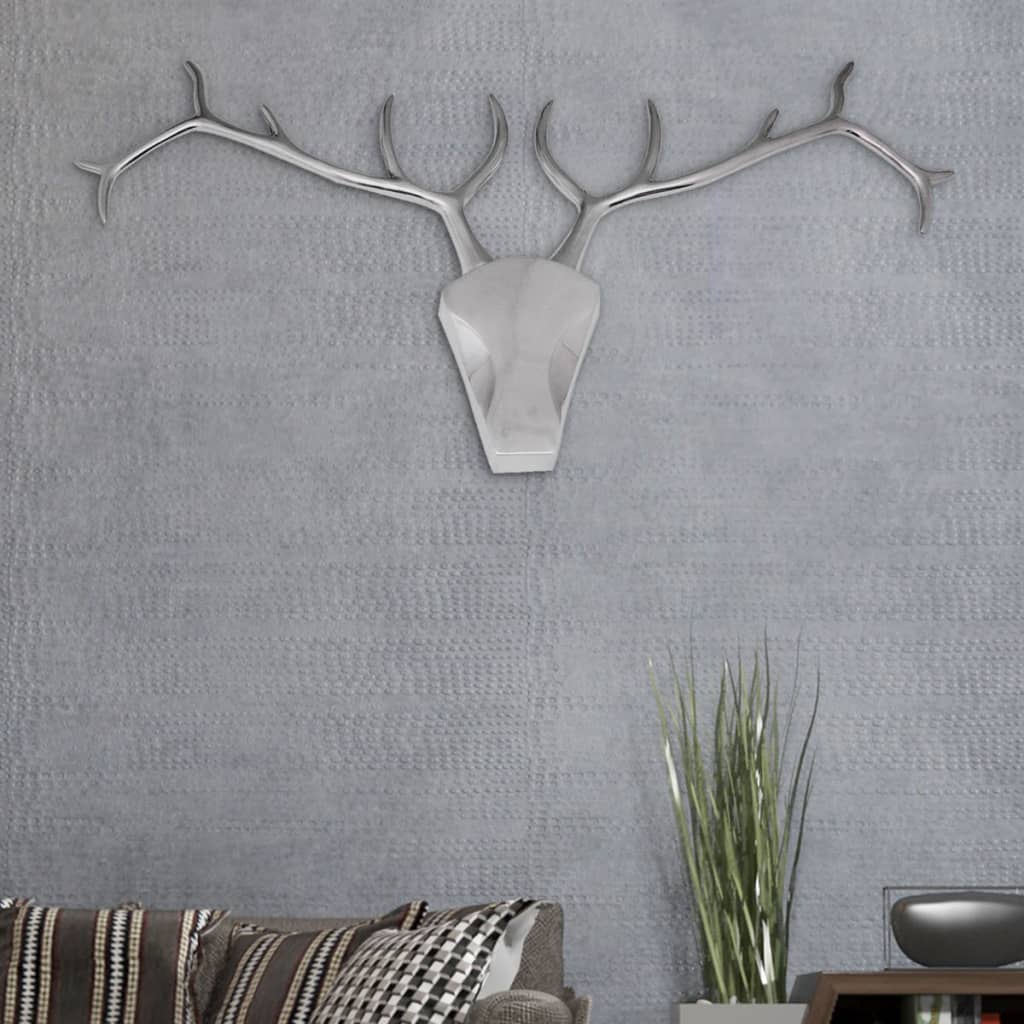 vidaXL Cabeça de veado decorativa de parede alumínio prateado