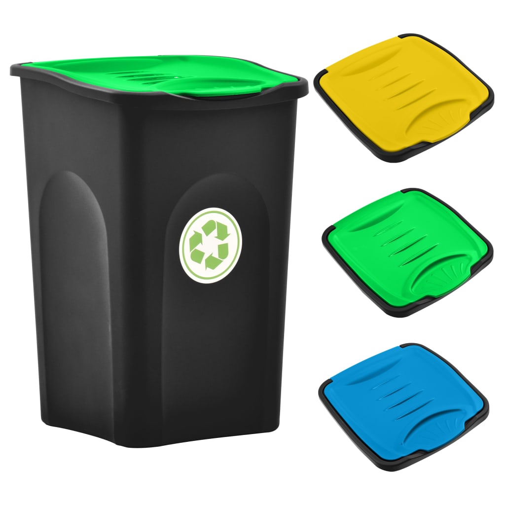 vidaXL Caixote do lixo com tampa articulada 50 L preto e verde