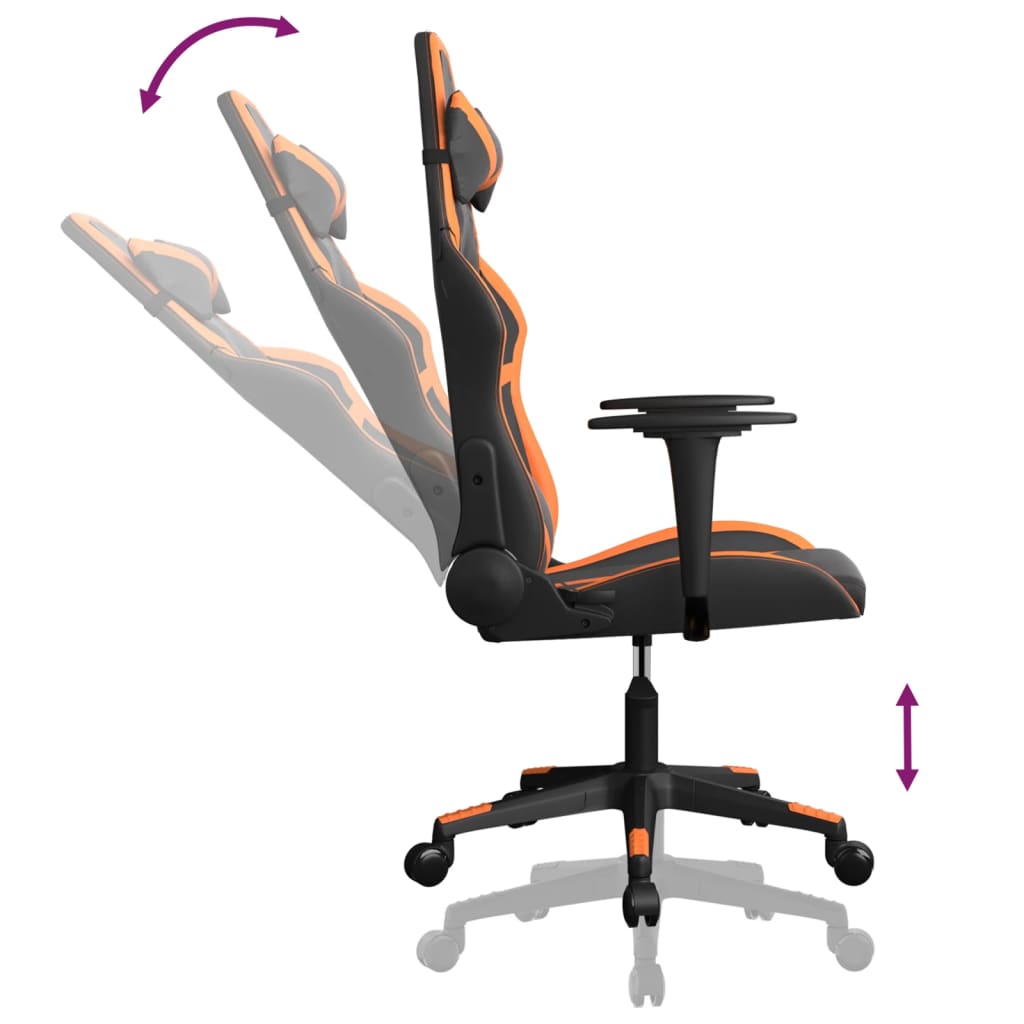 vidaXL Cadeira gaming massagens couro artificial preto e laranja