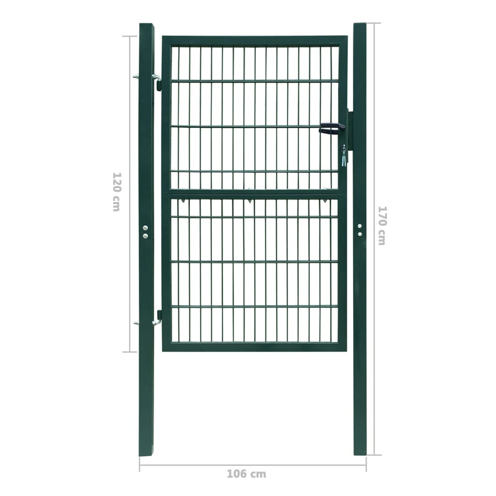 vidaXL Portão de cerca (individual) 2D 106x170 cm verde
