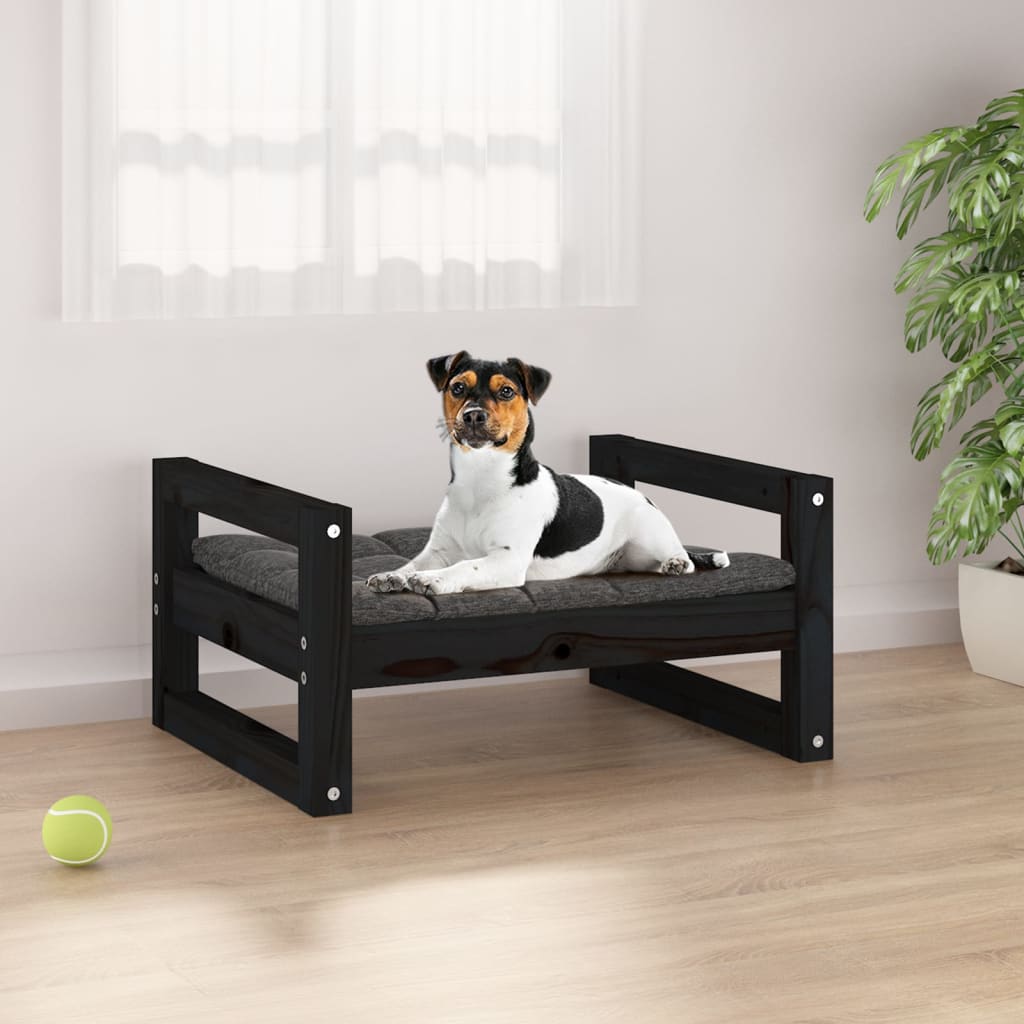 vidaXL Cama para cães 55,5x45,5x28 cm madeira de pinho maciça preto