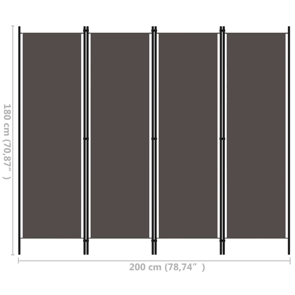 vidaXL Divisória de quarto com 4 painéis 200x180 cm antracite