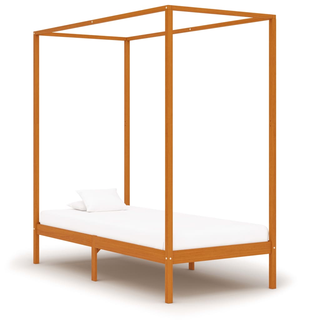 vidaXL Estrutura de cama com toldo 90x200 cm pinho maciço castanho mel