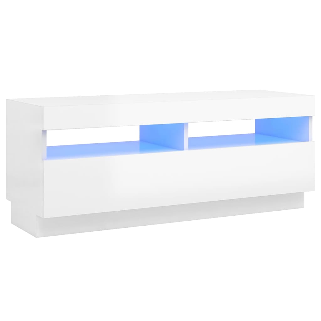 vidaXL Móvel de TV com luzes LED 100x35x40 cm branco brilhante